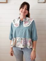Blouse col claudine - Coloris vert d'eau & imprimé fleuri