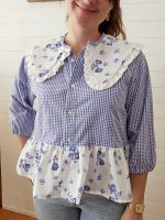 Blouse col claudine - Vichy bleu clair & imprimé fleuri – Image 8