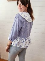 Blouse col claudine - Vichy bleu clair & imprimé fleuri – Image 7