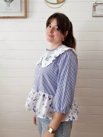 Blouse col claudine - Vichy bleu clair & imprimé fleuri – Image 4