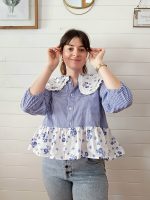 Blouse col claudine - Vichy bleu clair & imprimé fleuri – Image 6