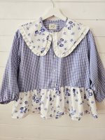 Blouse col claudine - Vichy bleu clair & imprimé fleuri – Image 9
