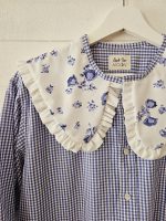 Blouse col claudine - Vichy bleu clair & imprimé fleuri – Image 11