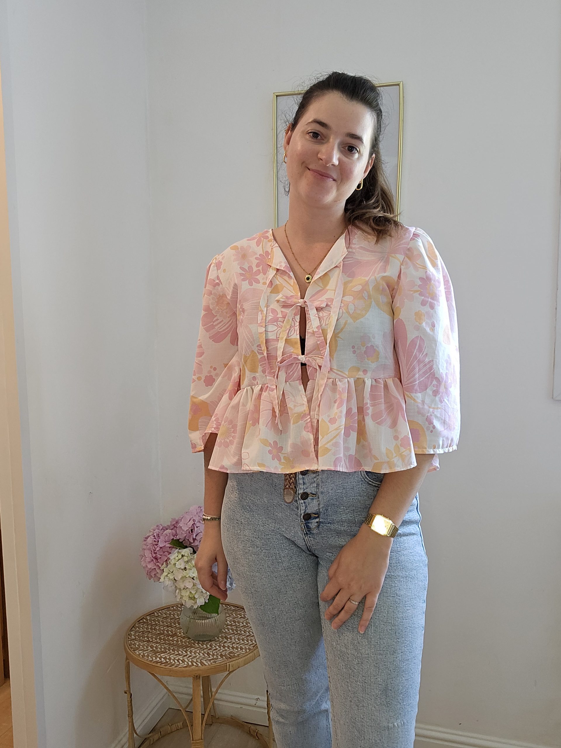 Blouse à nouer avec basques- Imprimé fleurs XXL – Image 11
