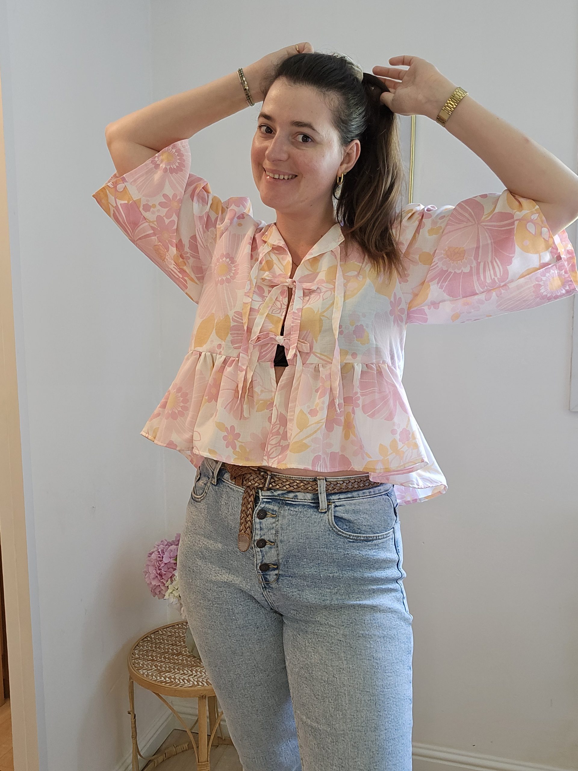 Blouse à nouer avec basques- Imprimé fleurs XXL – Image 9